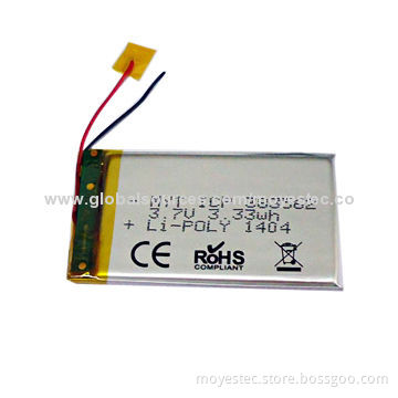 Lithium-ion polymer battery, 3.7V, 900mAh, sized 3.8x35x62mm